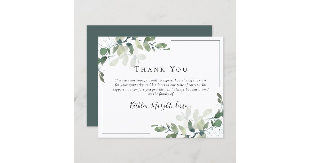 BUDGET Sympathy Eucalyptus Funeral Thank You Note | Zazzle