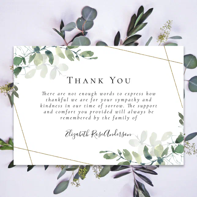 BUDGET Sympathy Eucalyptus Funeral Thank You Note | Zazzle