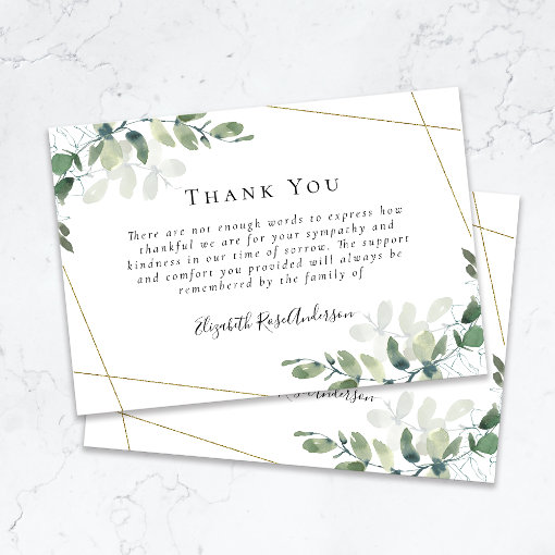 BUDGET Sympathy Eucalyptus Funeral Thank You Note | Zazzle