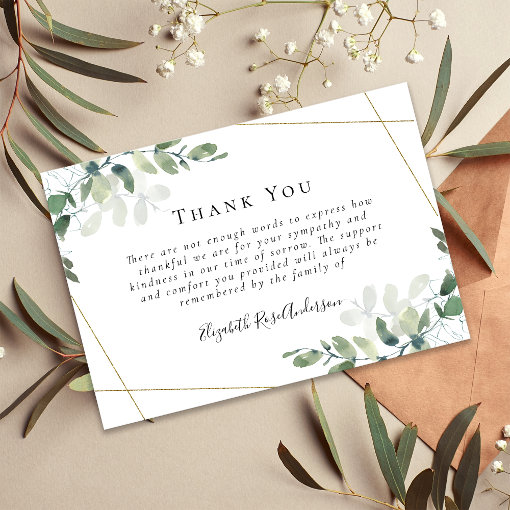 BUDGET Sympathy Eucalyptus Funeral Thank You Note | Zazzle