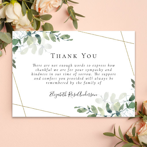 BUDGET Sympathy Eucalyptus Funeral Thank You Note | Zazzle