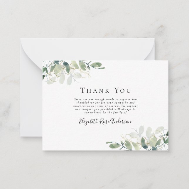 BUDGET Sympathy Eucalyptus Funeral Thank You Note  Card (Front)