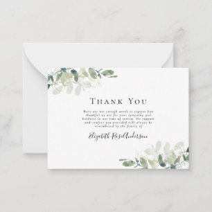 BUDGET Sympathy Eucalyptus Funeral Thank You Note  Card