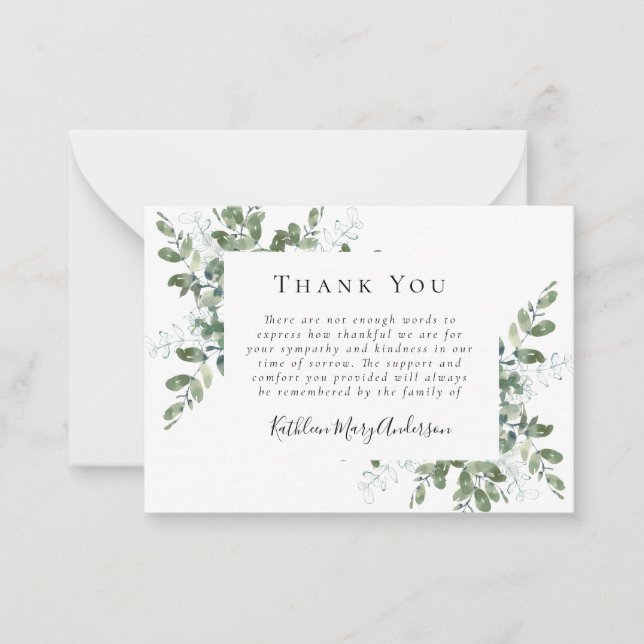 BUDGET Sympathy Eucalyptus Funeral Thank You Note  Card (Front)