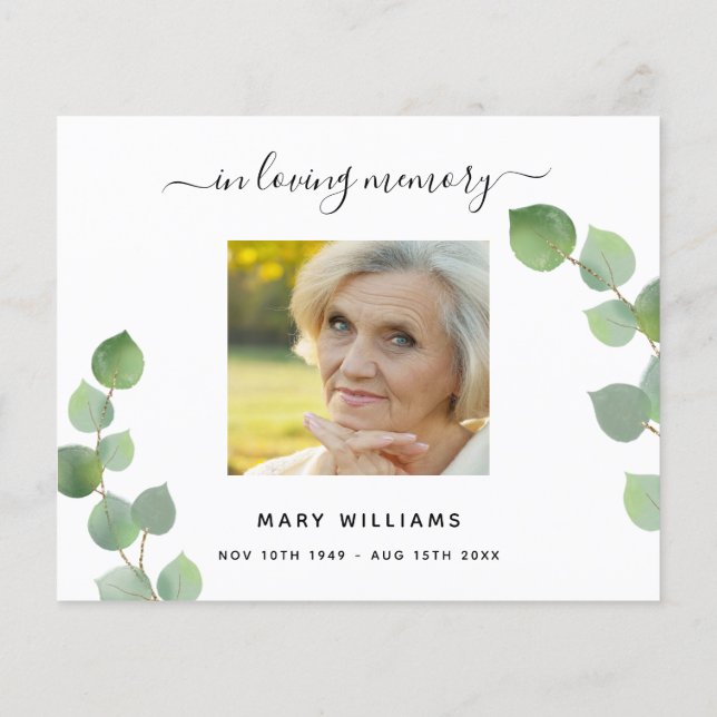 Budget Sympathy eucalyptus white photo thank you (Back)