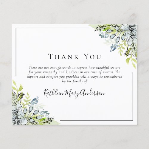 BUDGET Sympathy Floral Funeral Thank You Note 