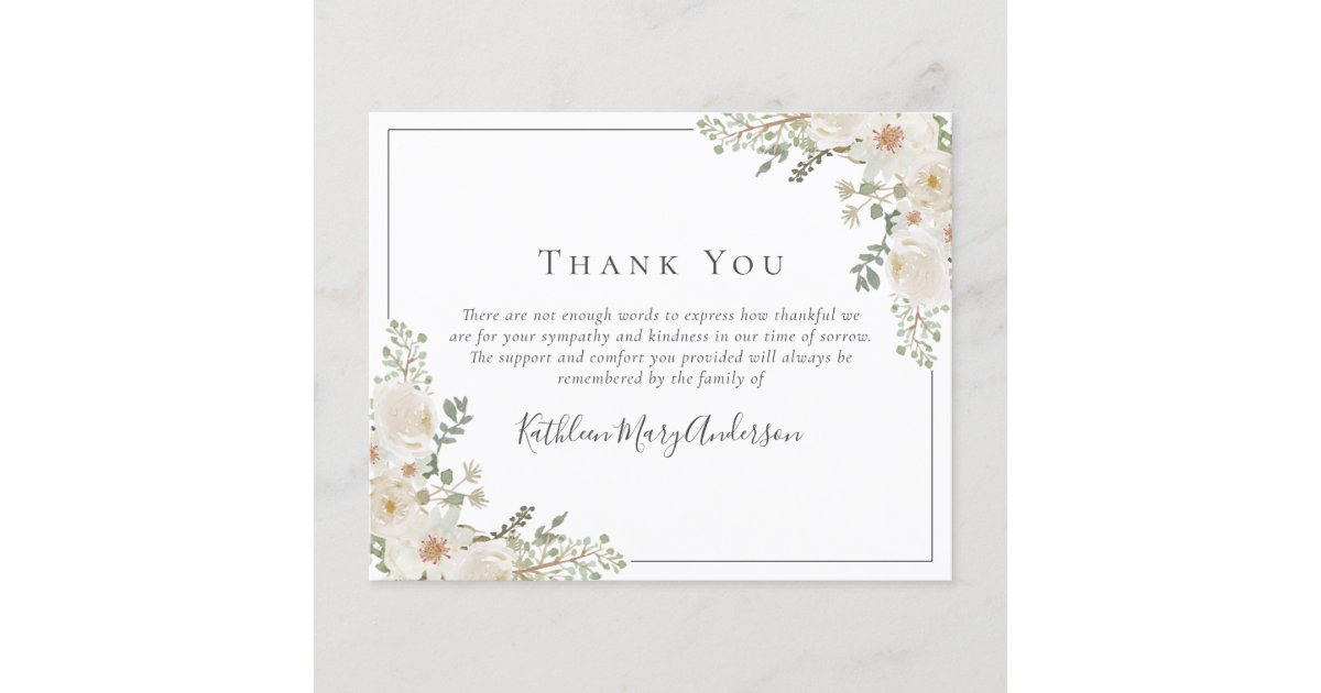 BUDGET Sympathy Floral Funeral Thank You Note | Zazzle