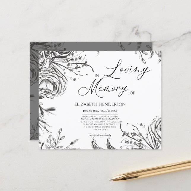 Budget Sympathy Memory /Thank you. (Front/Back In Situ)