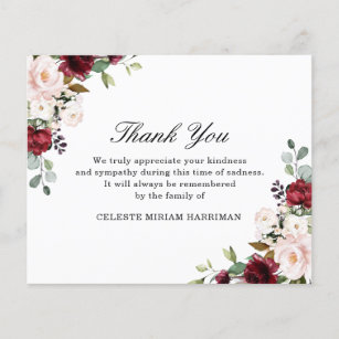BUDGET Sympathy Red Pink Floral Thank You Note