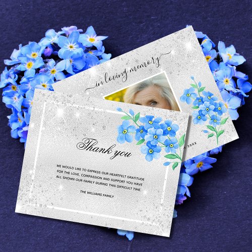 Budget Sympathy silver blue floral photo thank you