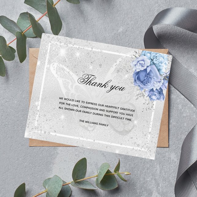 Budget Sympathy silver floral photo thank you (Creator Uploaded)
