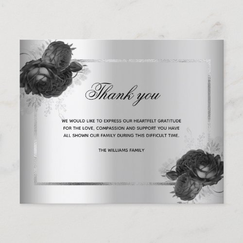 Budget sympathy silver floral photo thank you card