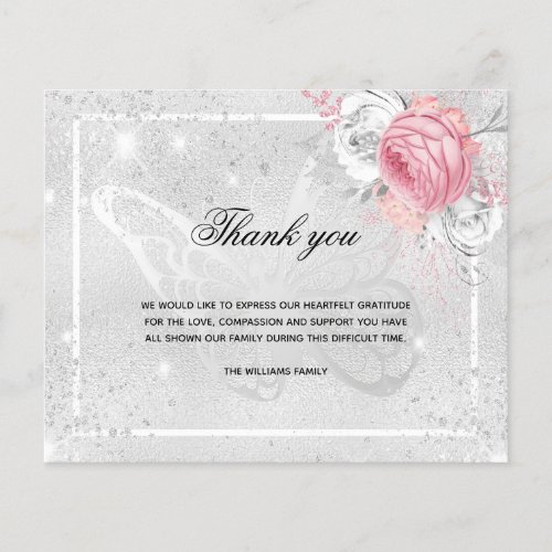 Budget Sympathy silver pink floral photo thank you