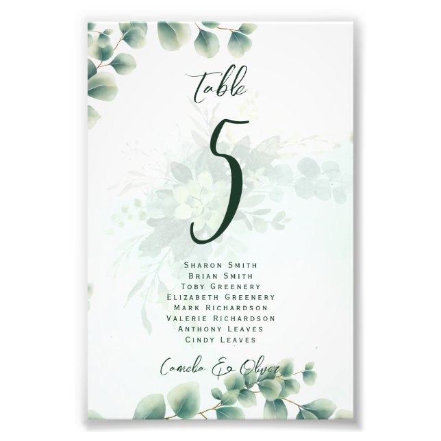 BUDGET Table Number Seating Greenery Eucalyptus Photo Print (Front)