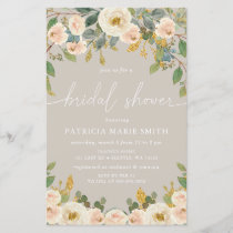 Budget Taupe Peach Floral Bridal Shower Invitation