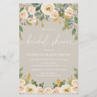 Budget Taupe Peach Floral Bridal Shower Invitation