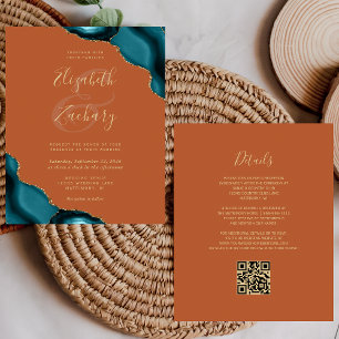 Budget Teal Agate Corners Rust QR Code Wedding