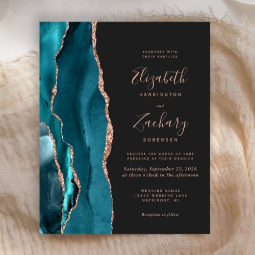 Budget Teal Agate Rose Gold Wedding Invitation