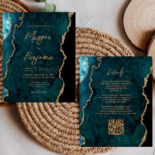 Budget Teal Agate Script QR Code Wedding Invite