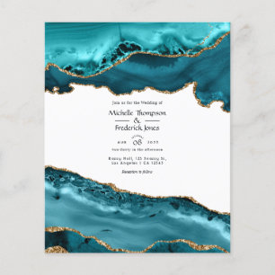 Budget Teal and Gold Agate Wedding Invitation Flyer