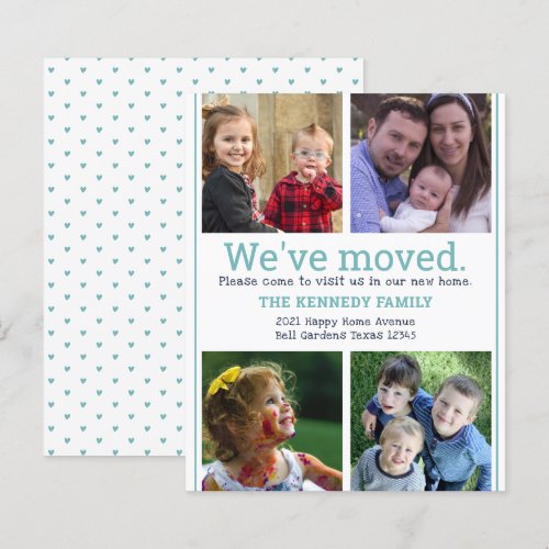 Budget Teal And White 4 Photo Collage Moving Card