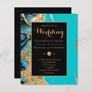 BUDGET Teal Aqua Gold Agate Wedding Invite