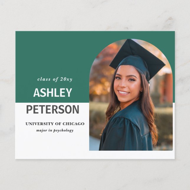 Budget Teal Arch Photo Graduation Invitation (Front)