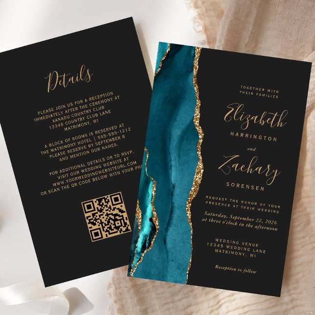Budget Teal Blue Agate Dark QR Code Wedding (Creator Uploaded)