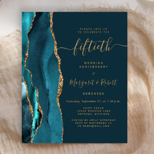 Budget Teal Blue Agate Gold 50th Anniversary Party