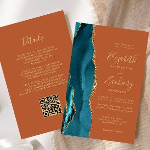 Budget Teal Blue Agate Rust QR Code Wedding