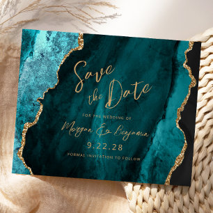 Budget Teal Blue Agate Wedding Save the Date