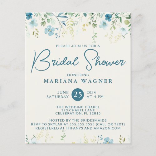 Budget Teal Blue Beige Wildflowers Bridal Shower