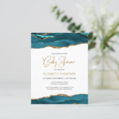Budget Teal Blue Gold Agate Baby Shower Invitation (Standing Front)