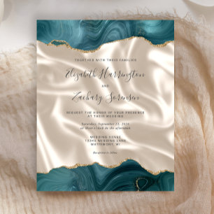 Budget Teal Blue Gold Agate Ivory Silk Wedding
