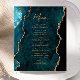 Budget Teal Blue Gold Agate Wedding Menu