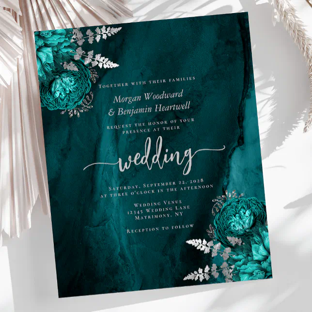 Budget Teal Blue Silver Floral Wedding | Zazzle