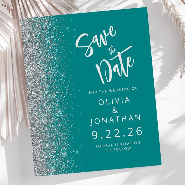 Budget Teal Blue Silver Glitter Save the Date (Creator Uploaded)