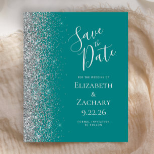Budget Teal Blue Silver Save the Date Card
