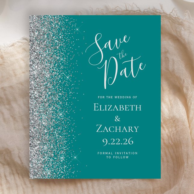 Budget Teal Blue Silver Save the Date Card (Creator Uploaded)