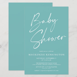 Budget Teal Blue Simple Script Baby Shower