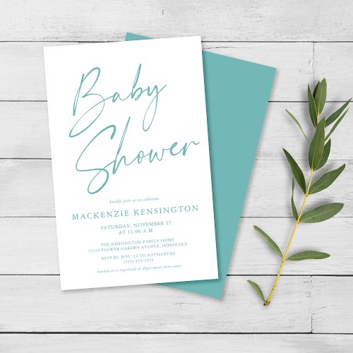 Budget Teal Blue Simple Script Baby Shower FLYER