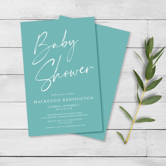 Budget Teal Blue Simple Script Baby Shower FLYER (Creator Uploaded)