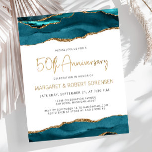 Budget Teal Gold Agate 50th Anniversary Invitation