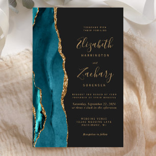 Budget Teal Gold Agate Dark Wedding Invitation
