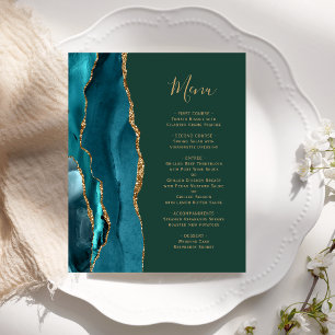 Budget Teal Gold Agate Emerald Green Wedding Menu