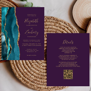 Budget Teal Gold Agate Purple QR Code Wedding