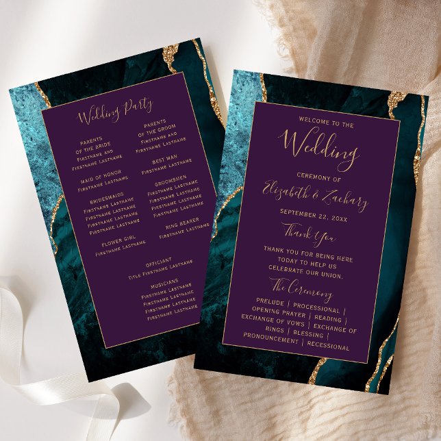 Budget Teal Gold Agate Purple Wedding Program (Creator Uploaded)