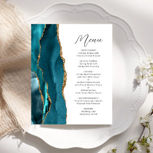 Budget Teal Gold Agate Script Wedding Menu