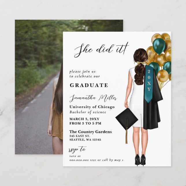 Budget Teal Gold Photo She Did It Graduation (Front/Back)