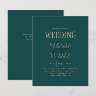 BUDGET TEAL Green Gold Monochrome Wedding Invite